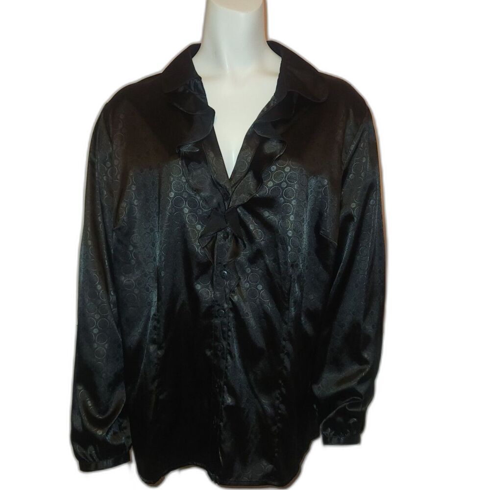 Croft and Barrow Black Satin Blouse Womens Size Large NEW